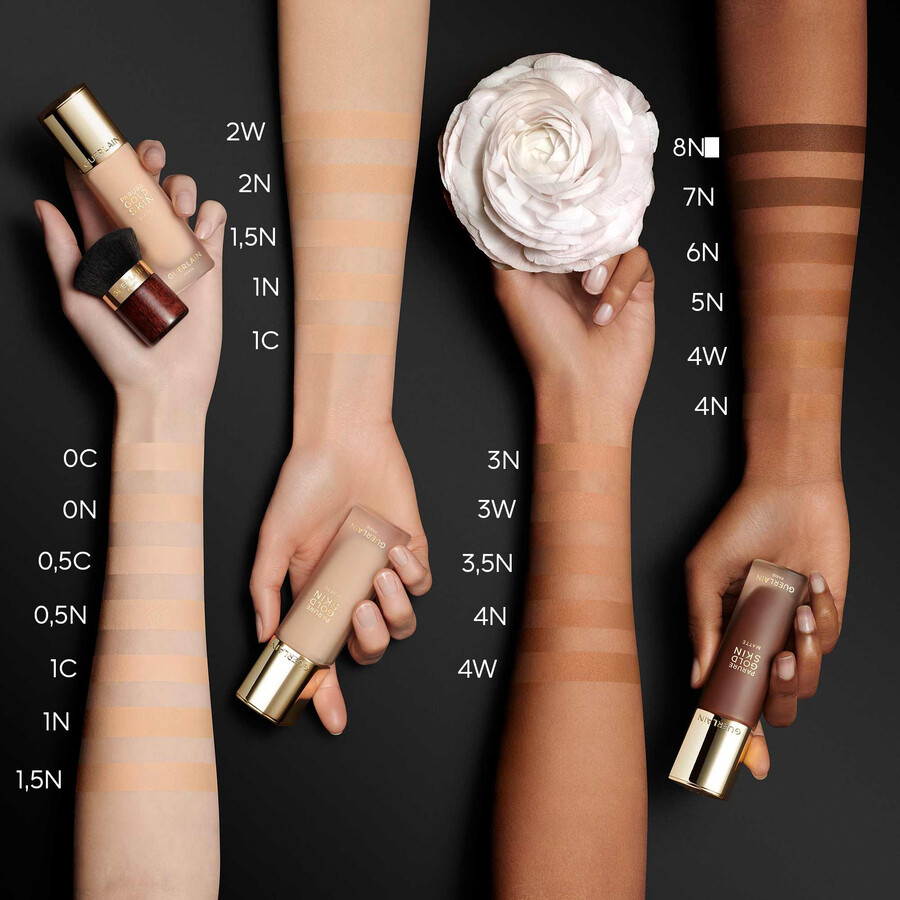 parure gold skin matte ⋅ fondotinta high perfection no-transfer - cura e indossamento 24 ore ⋅ guerlain